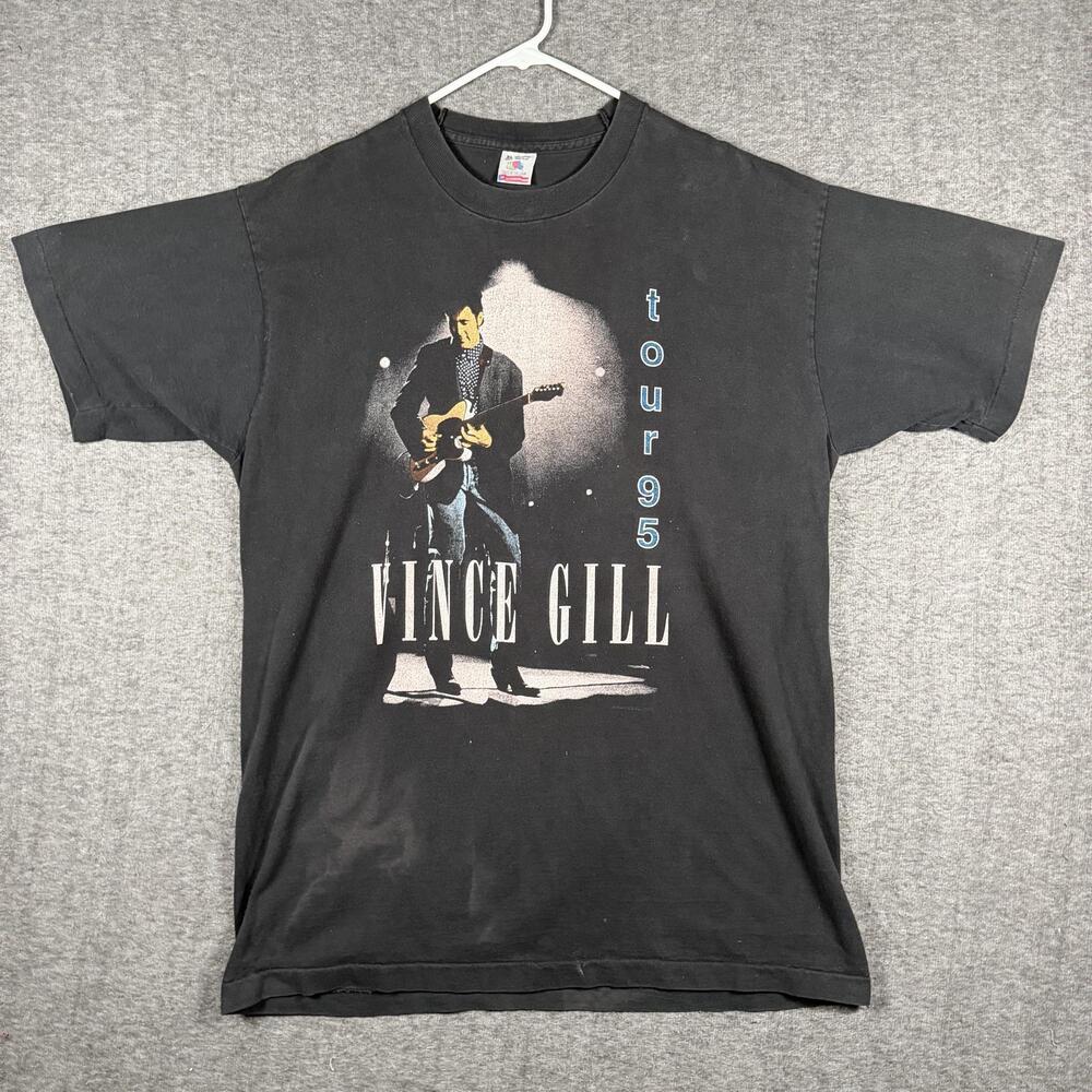 Vintage Vince Gill Tour 95 Concert Shirt Mens XL Black Fruit Of The Loom 90s